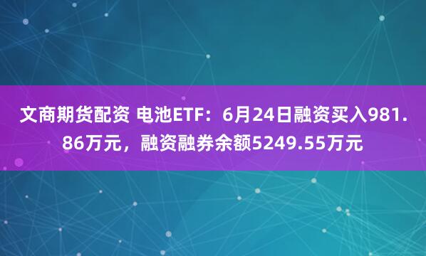 文商期货配资 电池ETF：6月24日融资买入981.86万元，融资融券余额5249.55万元