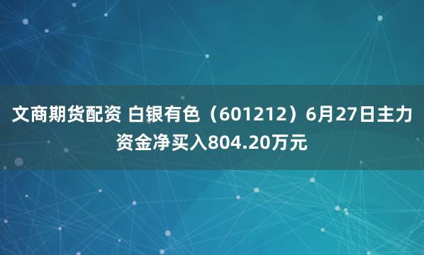 文商期货配资 白银有色（601212）6月27日主力资金净买入804.20万元
