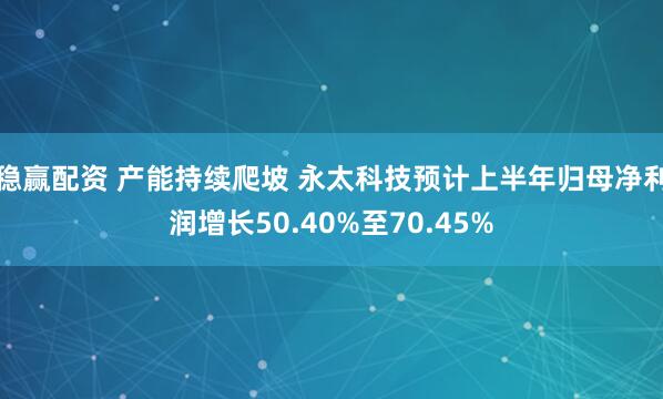 稳赢配资 产能持续爬坡 永太科技预计上半年归母净利润增长50.40%至70.45%